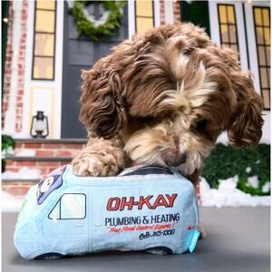 BARK Home‎ Alone Oh-Kay Chrismutts Van Dog Toy Plush Squeaky Play Toss Indoor
